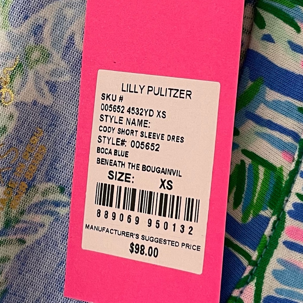 NWT Lilly Pulitzer Cody T-shirt Dress Sz XS Boca Blue Beneath The Bougainvillea - Picture 7 of 8